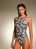 Bañador entero mujer de entrenamiento PINUP 388P - Logo Military + Rosa Claro