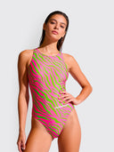 Bañador entero mujer para entrenamiento PINUP 564PF - Rayas ácidas