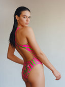 Bañador entero mujer para entrenamiento PINUP 564PF - Rayas ácidas