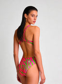 Bañador entero mujer para entrenamiento PINUP 564PF - Rayas ácidas