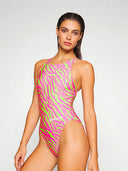 Bañador entero mujer para entrenamiento PINUP 564PF - Rayas ácidas