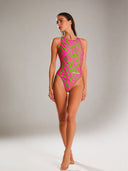 Bañador entero mujer para entrenamiento PINUP 564PF - Rayas ácidas